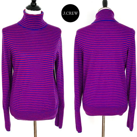 J. Crew 100% Merino Wool Striped Turtleneck Sweater Size XL - Picture 2 of 16